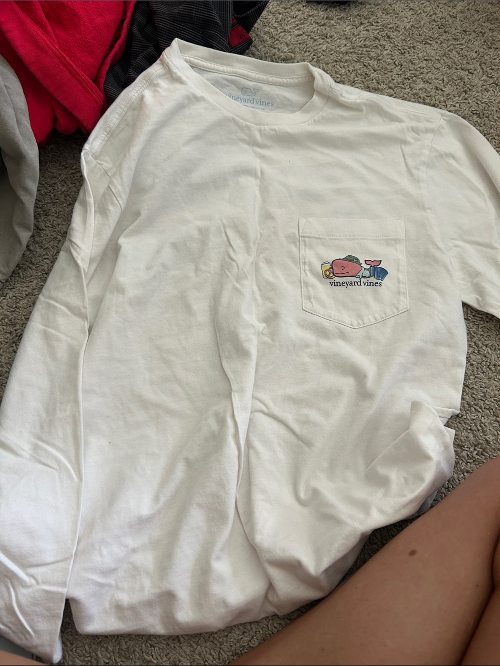 Vineyard Vines White Long Sleeve Pocket Tee with Fruit Graphic